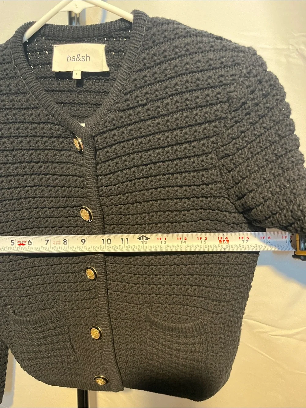 ba&sh Gaspard Crewneck Cotton-Blend textured knit Botton placket Cardigan Sz 1 - Picture 8 of 12